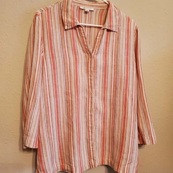 JM Collection Top Button Down 3/4 Sleeve 100% Linen Women's Blouse Size 14. - Picture 11 of 13